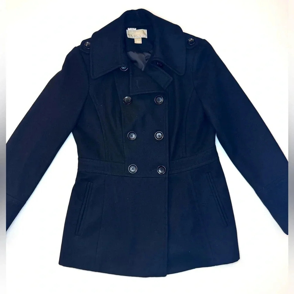 Michael Kors Women’s Black Wool Blend Double Breasted Pea Coat Size - Small - Picture 3 of 11